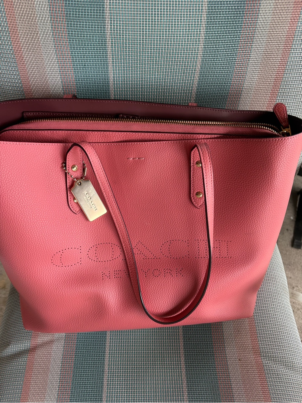 Coach Coral Perforated Logo Pebble Leather Tote with Matching Laptop Case